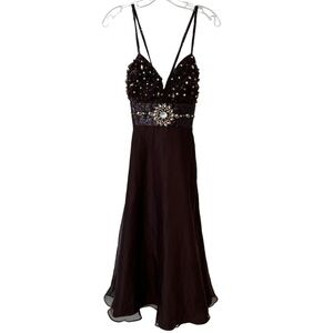 Vintage Y2K Brown Bicici Bejeweled Prom Homecoming Dress XS